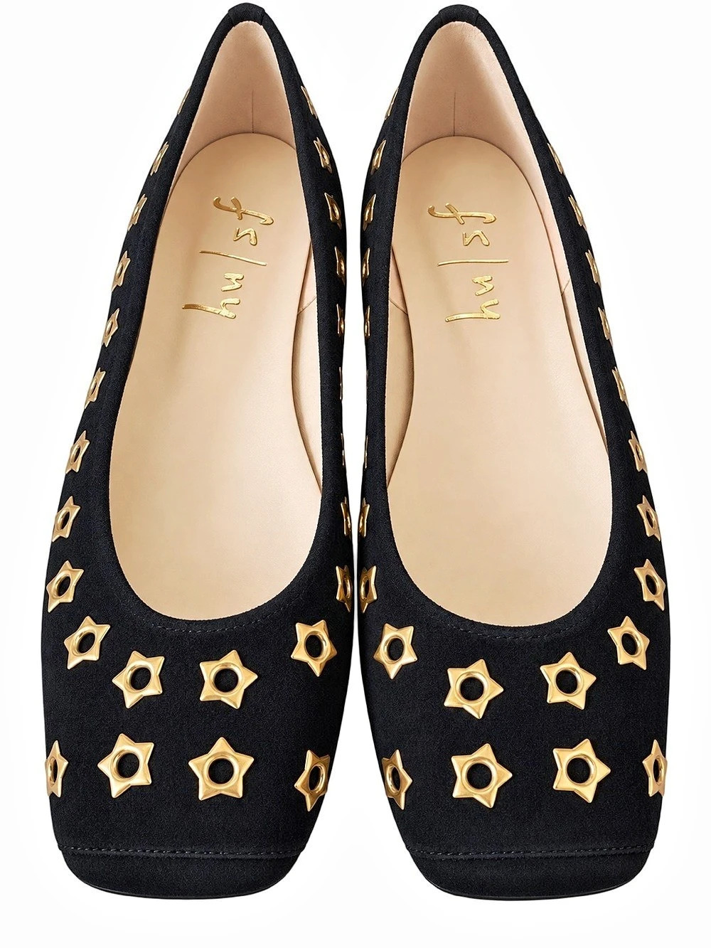 New French Sole NY Bkack Suede Ballet Flats with Gold Stars US 7.5